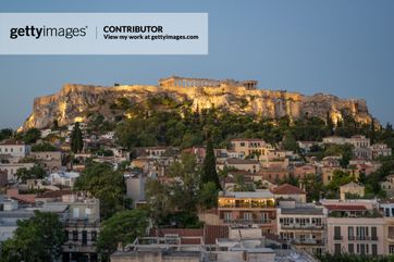View of Acropolis at sunrise from Plaka 