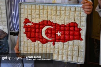 Baklava tray with Turkish flag