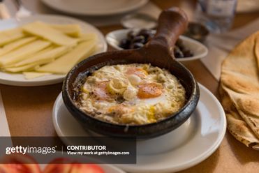 Lebanese breakfast - eggs cooked in skillet